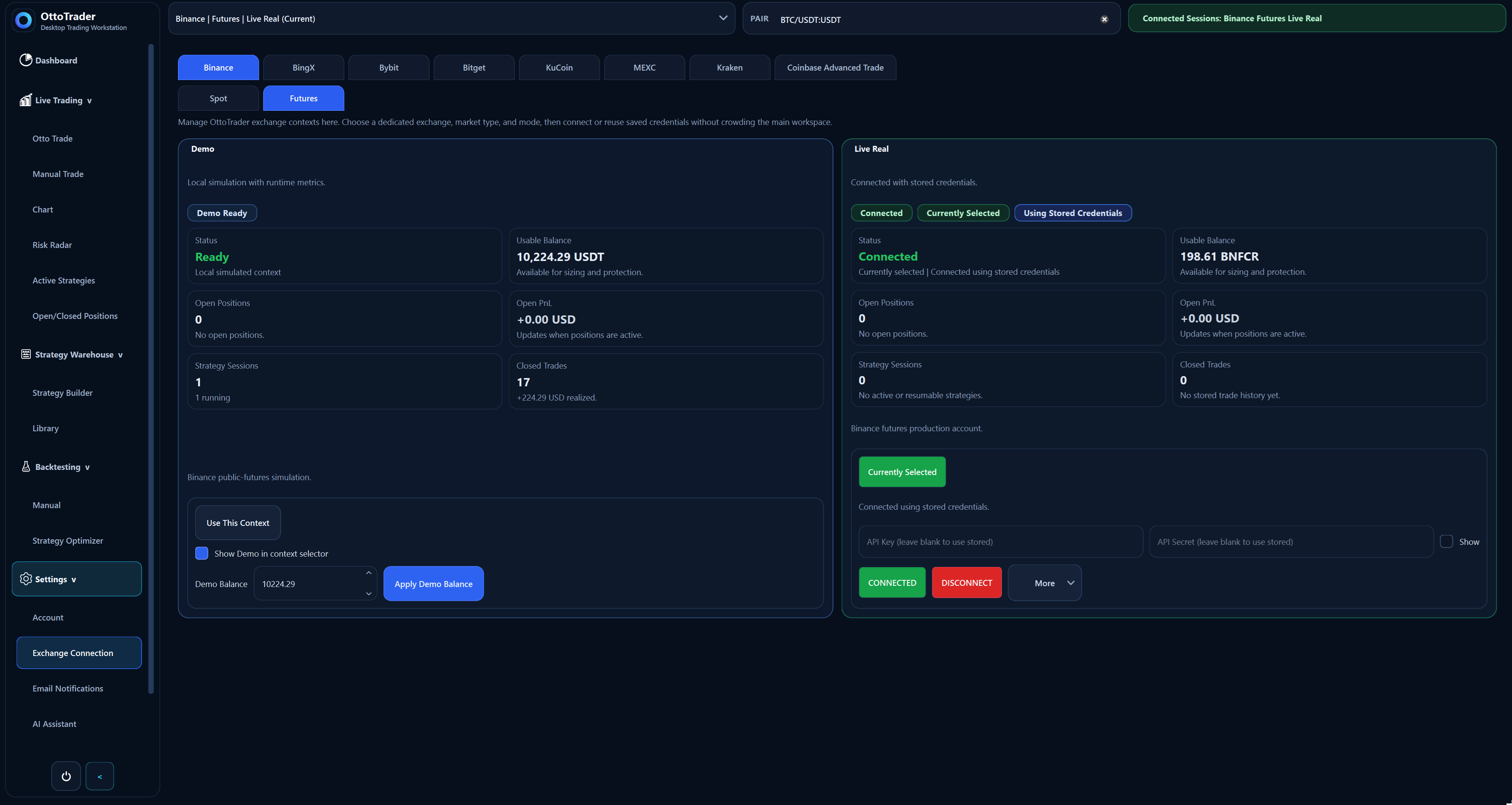 Connect exchanges from the desktop app. screenshot