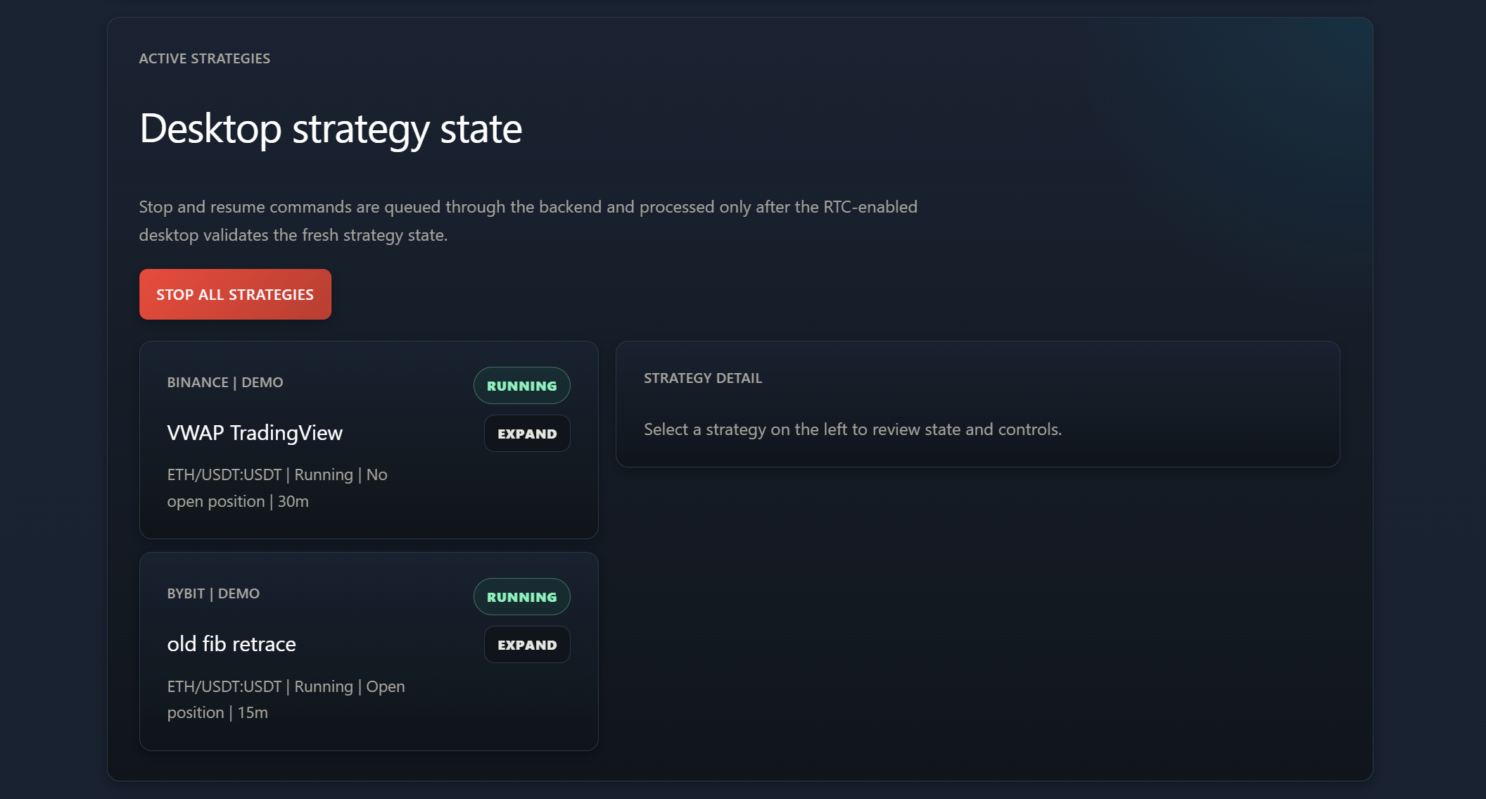 Monitor running strategy state remotely. screenshot