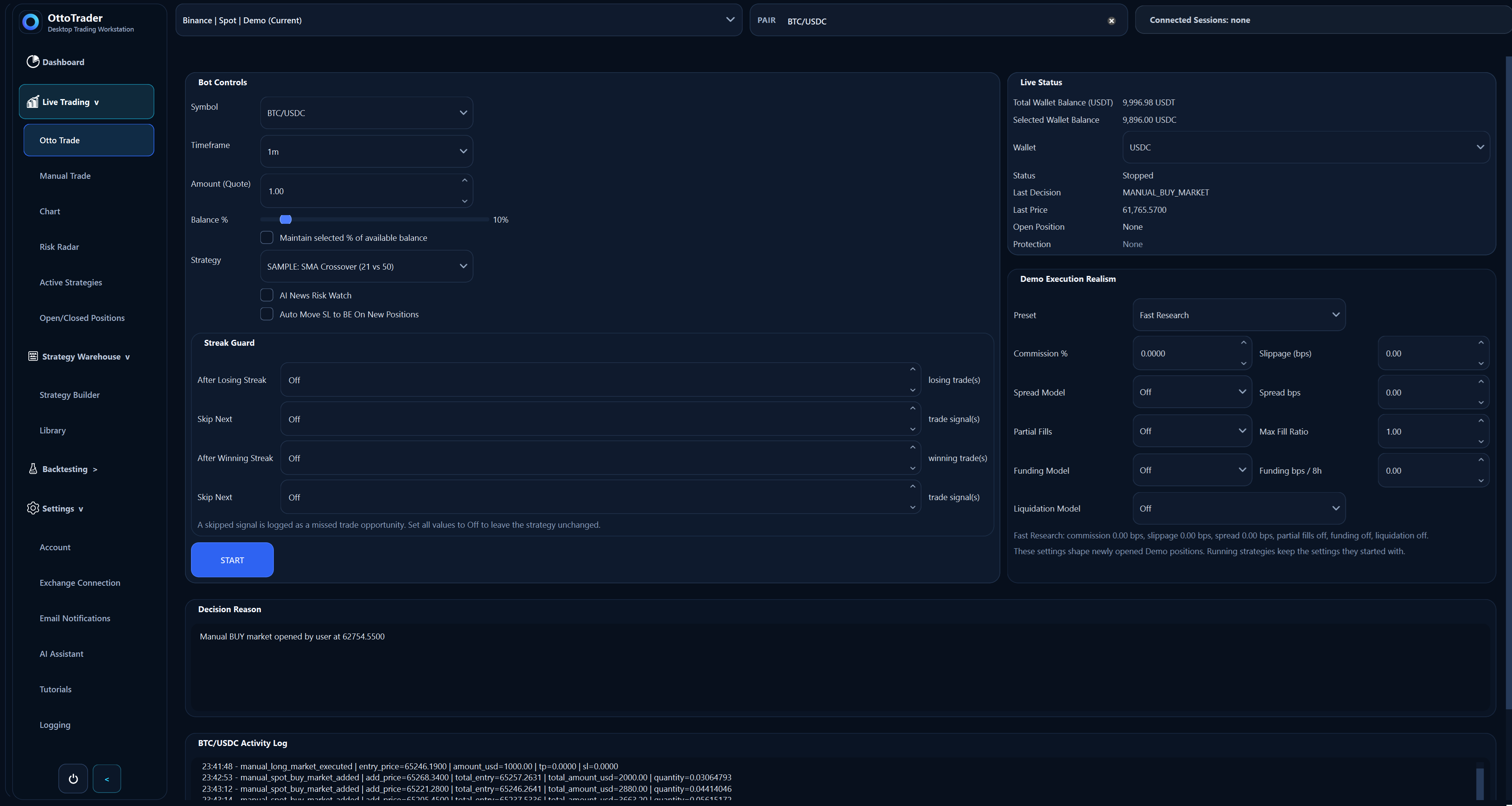 OttoTrader platform overview screenshot