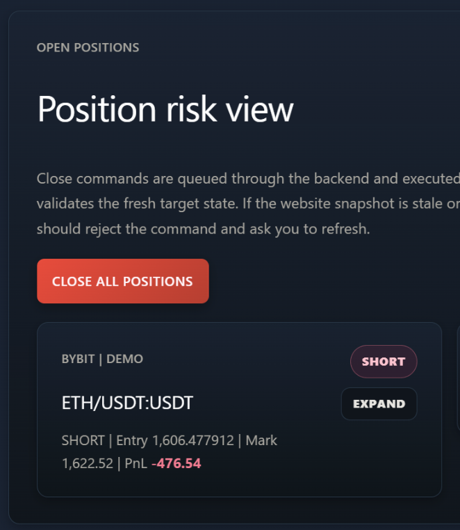 Remote Trading Center mobile position risk preview